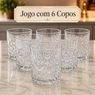 Jogo 6 Copos Vidro Drinks 340ml Transparente Lapidado Whisky