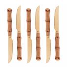 Jogo 6 Facas Para Churrasco 21cm Aço Inox Dourado Cabo Plástico Bambu Lyor.