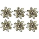Jogo 6 Flores Bico de Papagaio Champanhe Natal Pick Glitter 9cm com Presilha - Magizi Jogo 6 Flores Bico de Papagaio Champanhe Natal Pick Glitter 9cm com Presilha - Magizi
