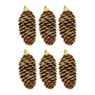 Jogo 6 Pinha Natural Pendente Natalina 8,5cm com Glitter Dourado e Cordão para Pendurar