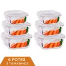Jogo 6 Pote de Vidro Hermético Marmita Kit Quadra 3 Tamanhos