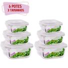 Jogo 6 Pote Vidro Hermético Marmita Kit Quadra 3 Tamanhos