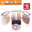 Jogo 6 Potes Herméticos Alimentos Mantimentos Comidas Vasilha Potinho Cozinha Empilhável