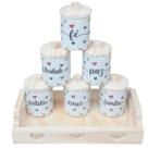 Jogo 6 Potes Multi-Uso 300ml Frases Motivacionais c/ pegadores + Bandeja - Kit Porcelana Jogo 6 Potes Multi-Uso 300ml Frases Motivacionais c/ pegadores + Bandeja - Kit Porcelana