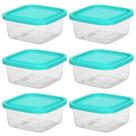 Jogo 6 potes quadrado 1300ml transparente com tampa BPA free