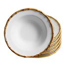 Jogo 6 Prato Fundo de Cerâmica Branco Borda de Bambu Grossa Flat Scalla 22cm