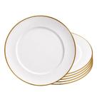 Jogo 6 Prato Raso Branco de Vidro Opaline Borda Filete Dourado 27cm Haüskraft