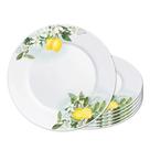 Jogo 6 Prato Raso Opaline de Vidro Branco com Limão Siciliano Lemon Leitoso 26cm Haüskraft