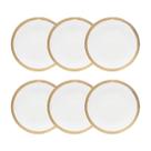 Jogo 6 pratos 19 cm para sobremesa de porcelana branca e dourado Paddy Wolff - 18052