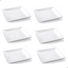 Jogo 6 Pratos de Refeição Quadrados Melamina 25cm Branco Yazy