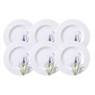 Jogo 6 Pratos de Sobremesa Porcelana Decorada 21cm Tramontina Lilla Floral Mesa Posta Eventos