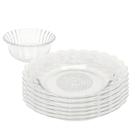 Jogo 6 Pratos e 6 Tigela Bowl Tripoli Aparelho De Jantar Vidro Transparente Sobremesa