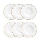 Jogo 6 pratos fundos 23 cm de porcelana branca com fio dourado Maldivas Wolff - 18051
