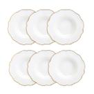 Jogo 6 pratos fundos 23 cm de porcelana branca com fio dourado Maldivas Wolff - 18051 Jogo 6 pratos fundos 23 cm de porcelana branca com fio dourado Maldivas Wolff - 18051