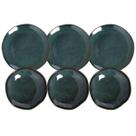 Jogo 6 Pratos Rasos 26cm 6 Pratos Fundos 21cm Azul Cerâmica Orgânico Oceano Porto Brasil