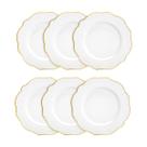 Jogo 6 pratos rasos 28 cm de porcelana branca com fio dourado Maldivas Wolff - 18053
