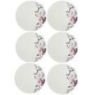 Jogo 6 Pratos Rasos de Porcelana Germer Branco Garden com Estampa Floral Redondos 27cm
