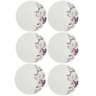 Jogo 6 Pratos Rasos de Porcelana Germer Branco Garden com Estampa Floral Redondos 27cm
