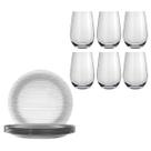 Jogo 6 Pratos Rasos Diamante + 6 Copos Dubai 480ml Conjunto