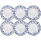 Jogo 6 Pratos Rasos Jantar 28cm Tramontina Azzura Porcelana Decorada Floral Azul Mesa Posta