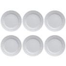 Jogo 6 Pratos Rasos Redondos 26,5cm em Porcelana com Relevo Tassel Germer Branco
