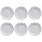 Jogo 6 Pratos Rasos Redondos 26,5cm em Porcelana com Relevo Tassel Germer Branco