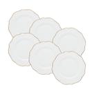 Jogo 6 pratos sobremesa 21 cm de porcelana branca com fio dourado Maldivas Wolff - 18054