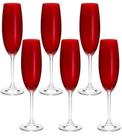 Jogo 6 Taças 220ml Para Champanhe Colibri Vermelho Cristal Ecológico Bohemia