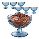 Jogo 6 Taças De Vidro Azul Sobremesa Diamante Sorvete Açai Luxo 400ml