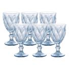 Jogo 6 Taças de Vidro Diamond Diamante Azul Metálico para Água 325ml Lyor