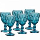 Jogo 6 Taças Diamond Azul De Vidro 350ml Diamante Água Sucos Refrigerantes Jogo 6 Taças Diamond Azul De Vidro 350ml Diamante Água Sucos Refrigerantes