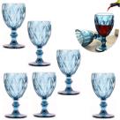 Jogo 6 Taças Luxo Diamante Em Vidro Azul 340ml