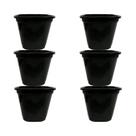 Jogo 6 Vasos Plástico Preto com Planta Flores Enfeite de Casa e Jardim