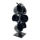Jogo 6 Xícara 170ml Preta Porcelana Com Suporte Preto
