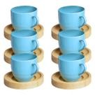 Jogo 6 Xícara Café Azul Com Pires Madeira 95ml