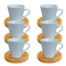 Jogo 6 Xícara Café Branca Com Pires Madeira 120ml