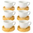Jogo 6 Xícara Café Branca Com Pires Madeira 75ml Mundo da Porcelana