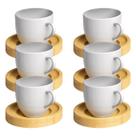 Jogo 6 Xícara Café Branca Com Pires Madeira 95ml
