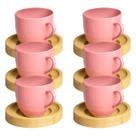 Jogo 6 Xícara Café Rosa Com Pires Madeira 95ml