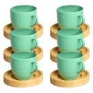 Jogo 6 Xícara Café Verde Com Pires Madeira 95ml