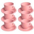 Jogo 6 Xícara Chá Com Pires 170ml Rosa em Porcelana - Mundo da Porcelana