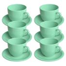 Jogo 6 Xícara Chá Com Pires 170ml Verde em Porcelana - Mundo da Porcelana
