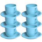 Jogo 6 Xícara Chá Com Pires 95ml Azul em Porcelana - Mundo da Porcelana
