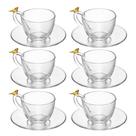Jogo 6 Xícara de Café com Pires Golden Bird Pássaro 80ml Cristal Ecológico Wolff