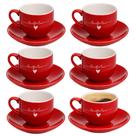 Jogo 6 Xícara de Café de Porcelana 90ml Vermelha Coração Lamour Haüskraft