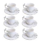 Jogo 6 Xícara de Café Porcelana Birds Branca Fio Dourado Pássaro com Pires 100ml Wolff