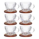 Jogo 6 Xícara de Chá Café Vidro Cristal com Pires de Madeira Acácia Montecarlo 180ml Haüskraft Premium Jogo 6 Xícara de Chá Café Vidro Cristal com Pires de Madeira Acácia Montecarlo 180ml Haüskraft Premium