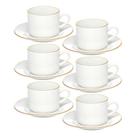 Jogo 6 Xícara De Chá Porcelana Borda Dourada Com Pires Café Royal Premium 200ml Haüskraft