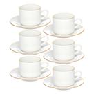 Jogo 6 Xícara de Chá Porcelana Borda Dourada com Pires Café Royal Premium 200ml Haüskraft