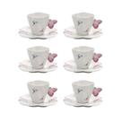 Jogo 6 xícaras 100ml para café de porcelana com pires Borboletas Wolff - 17992